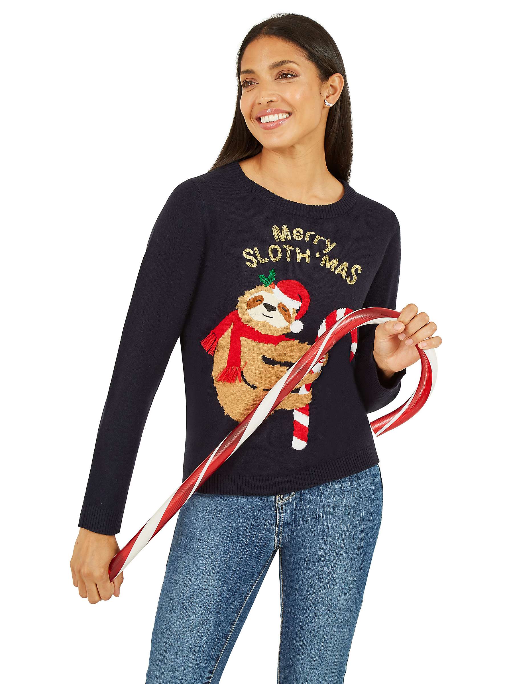 Buy Yumi Sloth Christmas Jumper, Navy/Multi Online at johnlewis.com