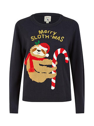 Yumi Sloth Christmas Jumper, Navy/Multi