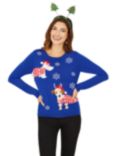 Yumi Christmas Dog Knitted Jumper, Blue/Multi