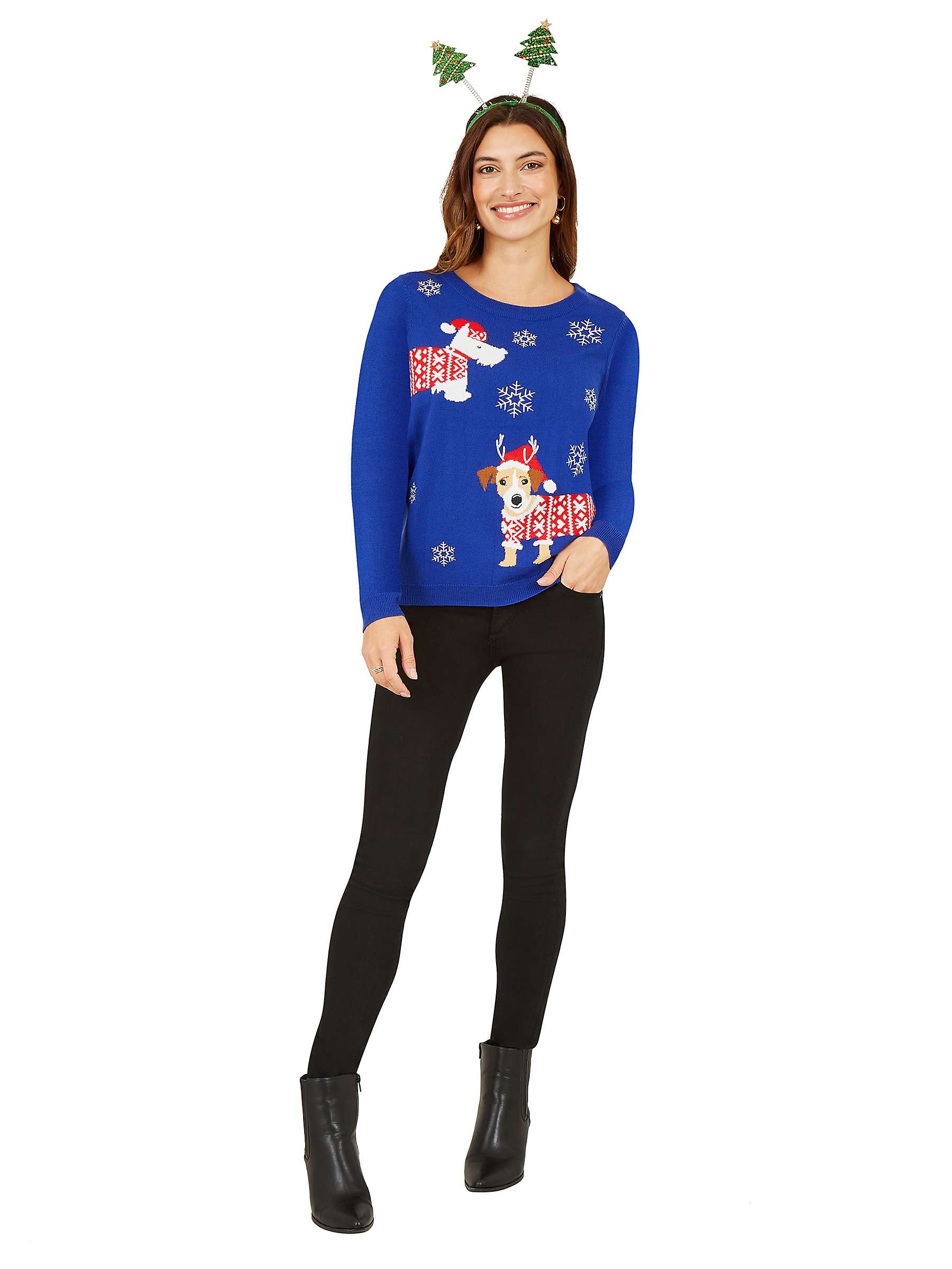 Buy Yumi Christmas Dog Knitted Jumper, Blue/Multi Online at johnlewis.com