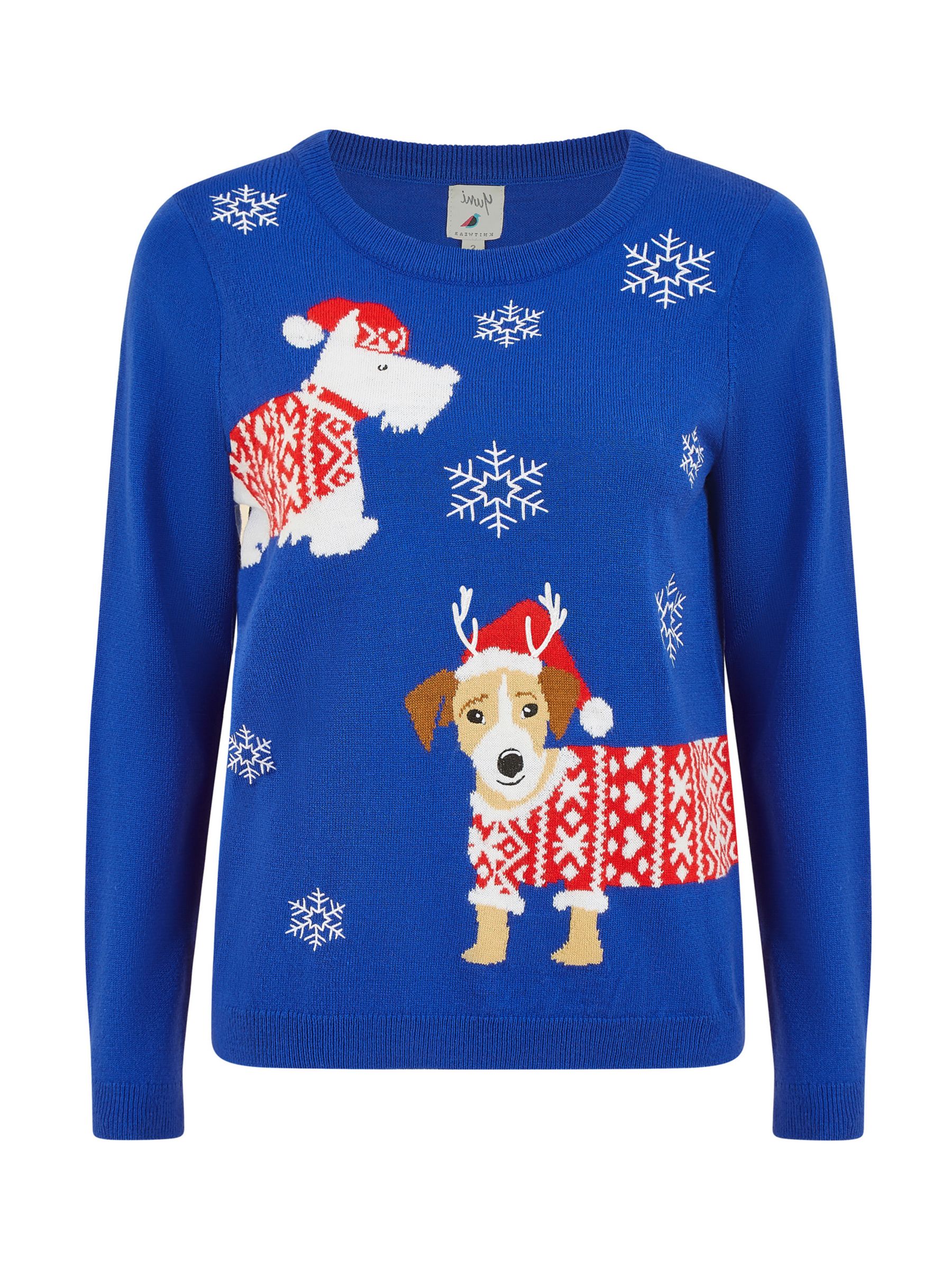 Yumi Christmas Dog Knitted Jumper, Blue/Multi at John Lewis & Partners
