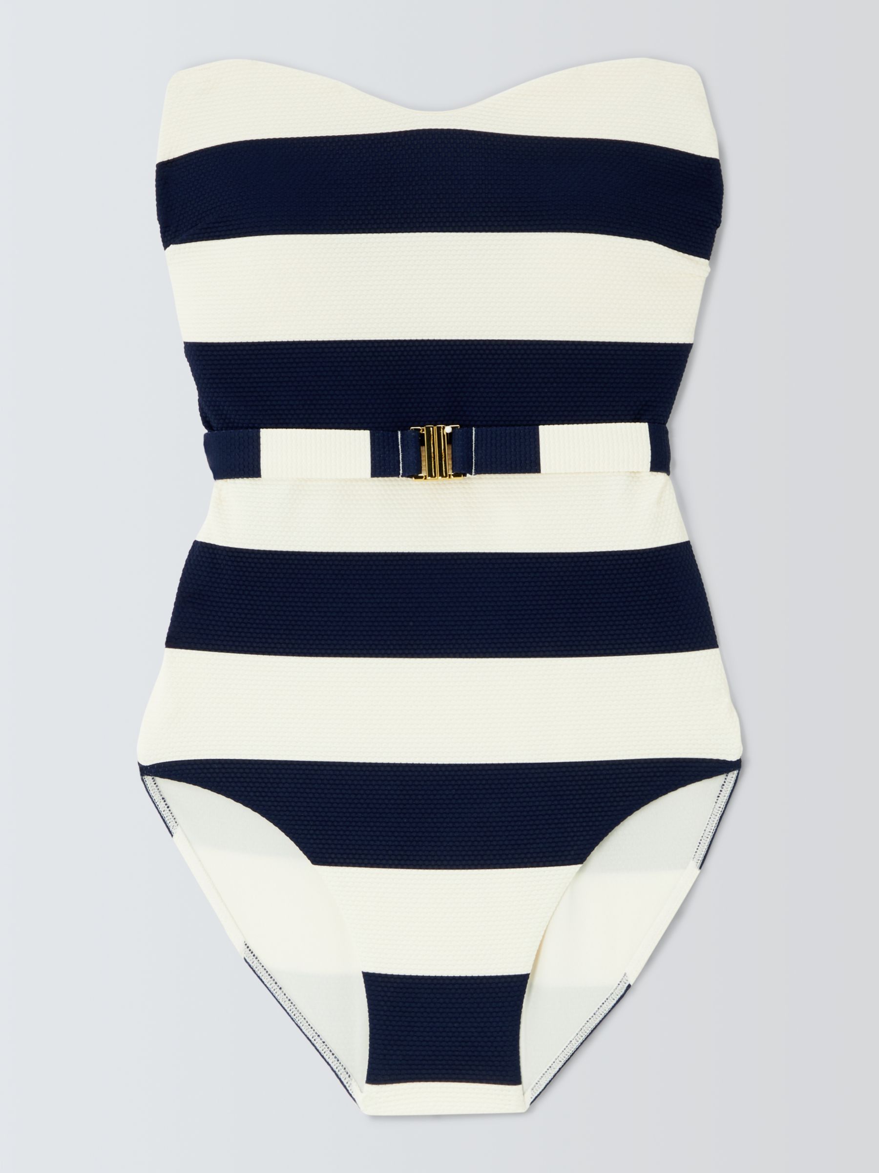 John Lewis Hello Sailor Stripe Belted Swimsuit, Blue, 12