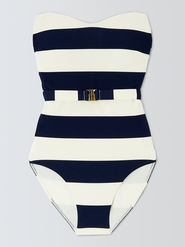 John Lewis Hello Sailor Stripe Belted Swimsuit, Blue