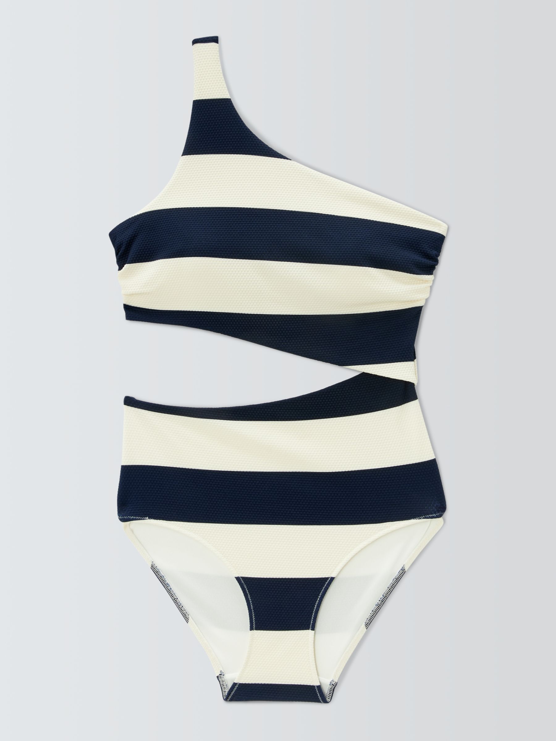John Lewis Hello Sailor Stripe Cut Out Swimsuit, Blue, 12