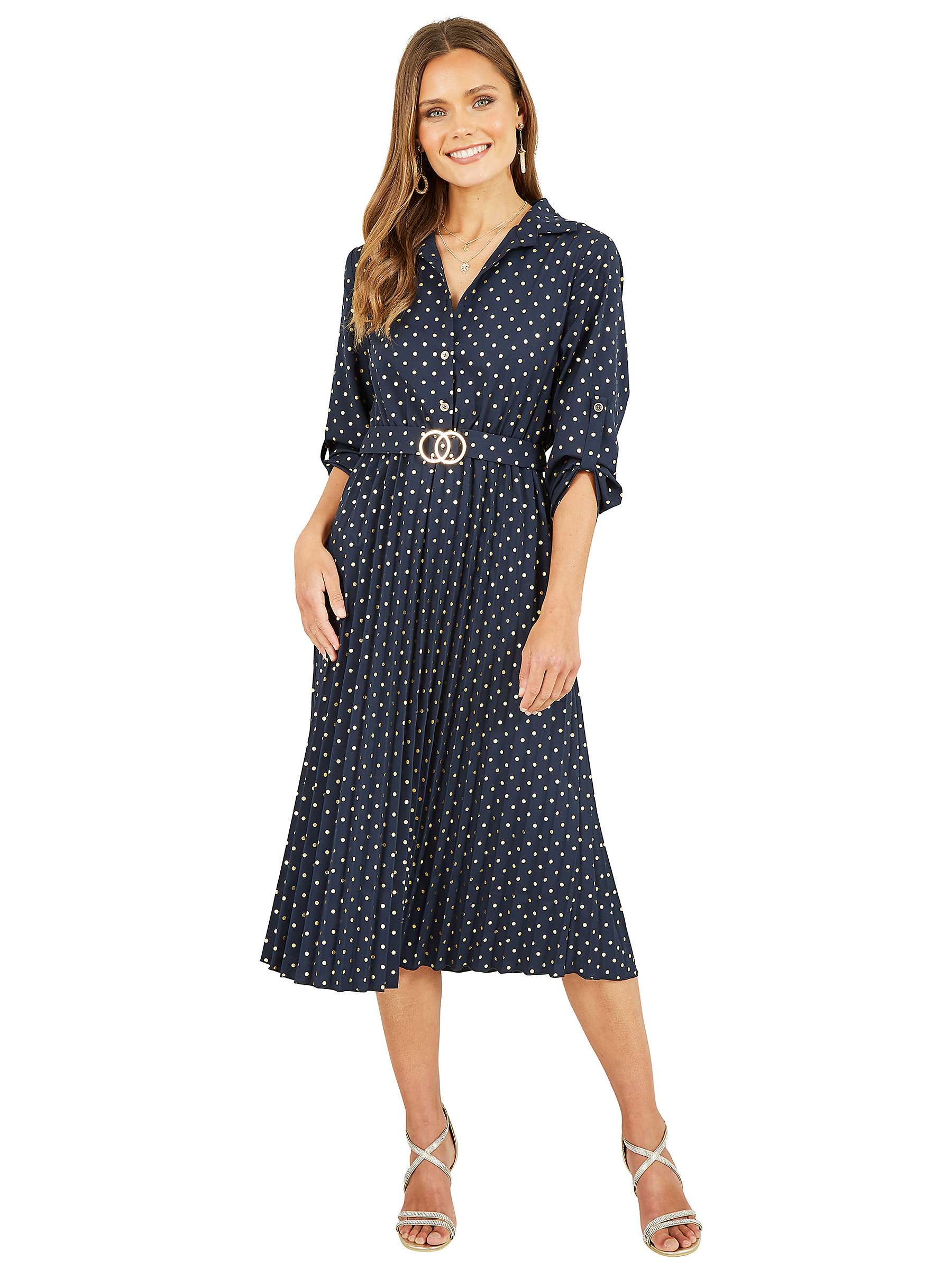 Buy Yumi Mela London Pola Dot Pleated Midi Dress, Navy Online at johnlewis.com