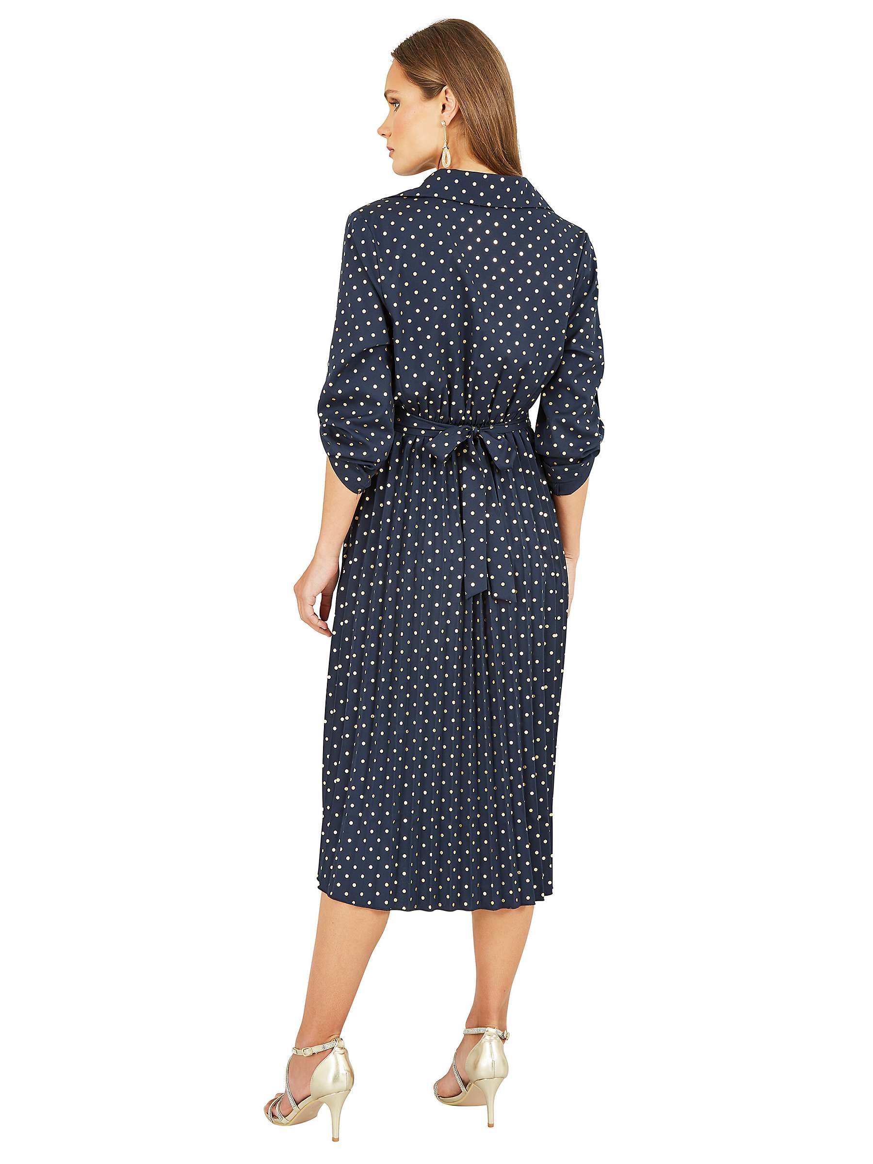 Buy Yumi Mela London Pola Dot Pleated Midi Dress, Navy Online at johnlewis.com