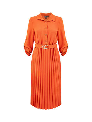 Mela London Pleated Midi Shirt Dress, Orange