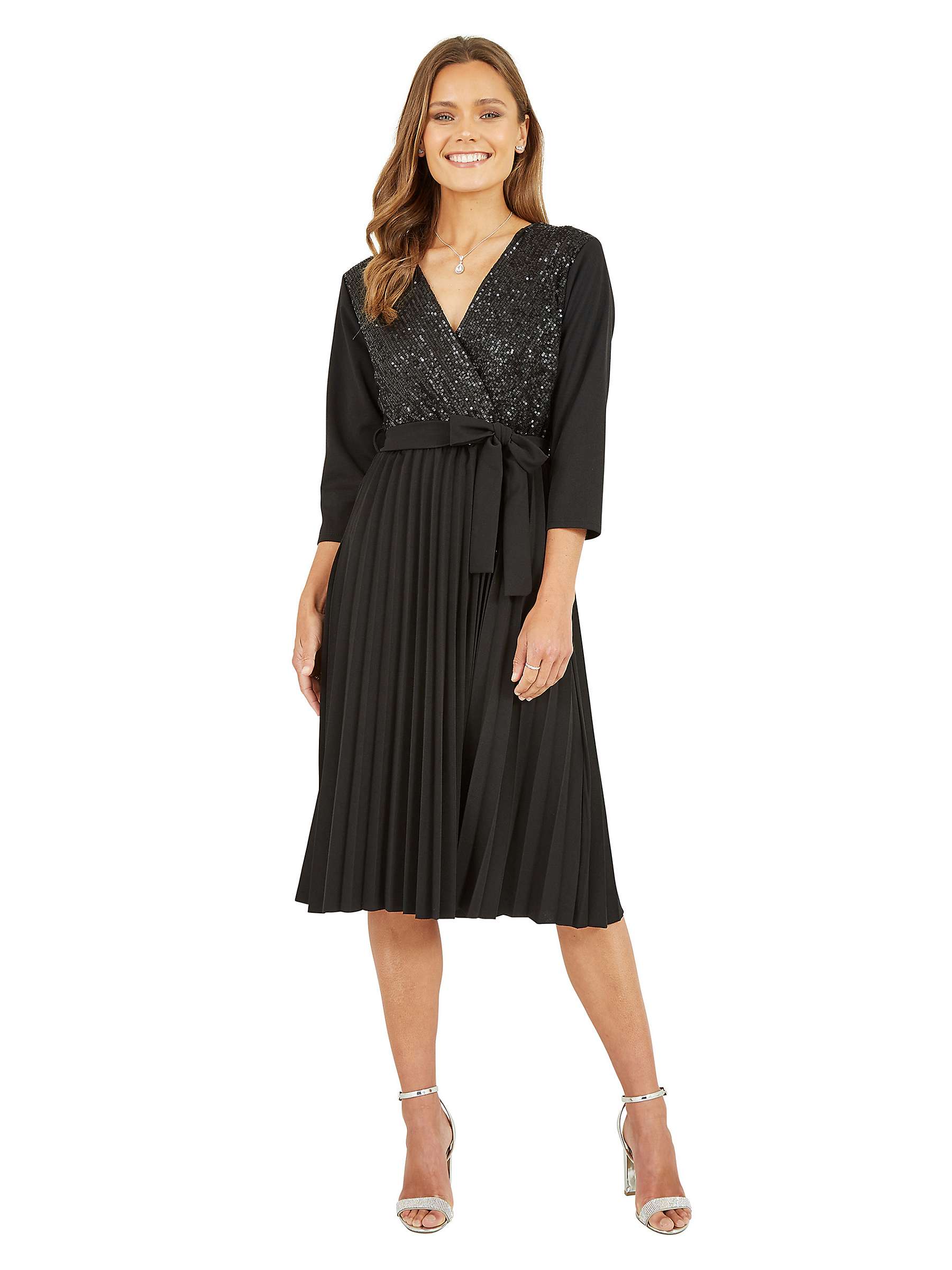 Buy Yumi Mela London Sequin Wrap Midi Dress With Pleats, Black Online at johnlewis.com