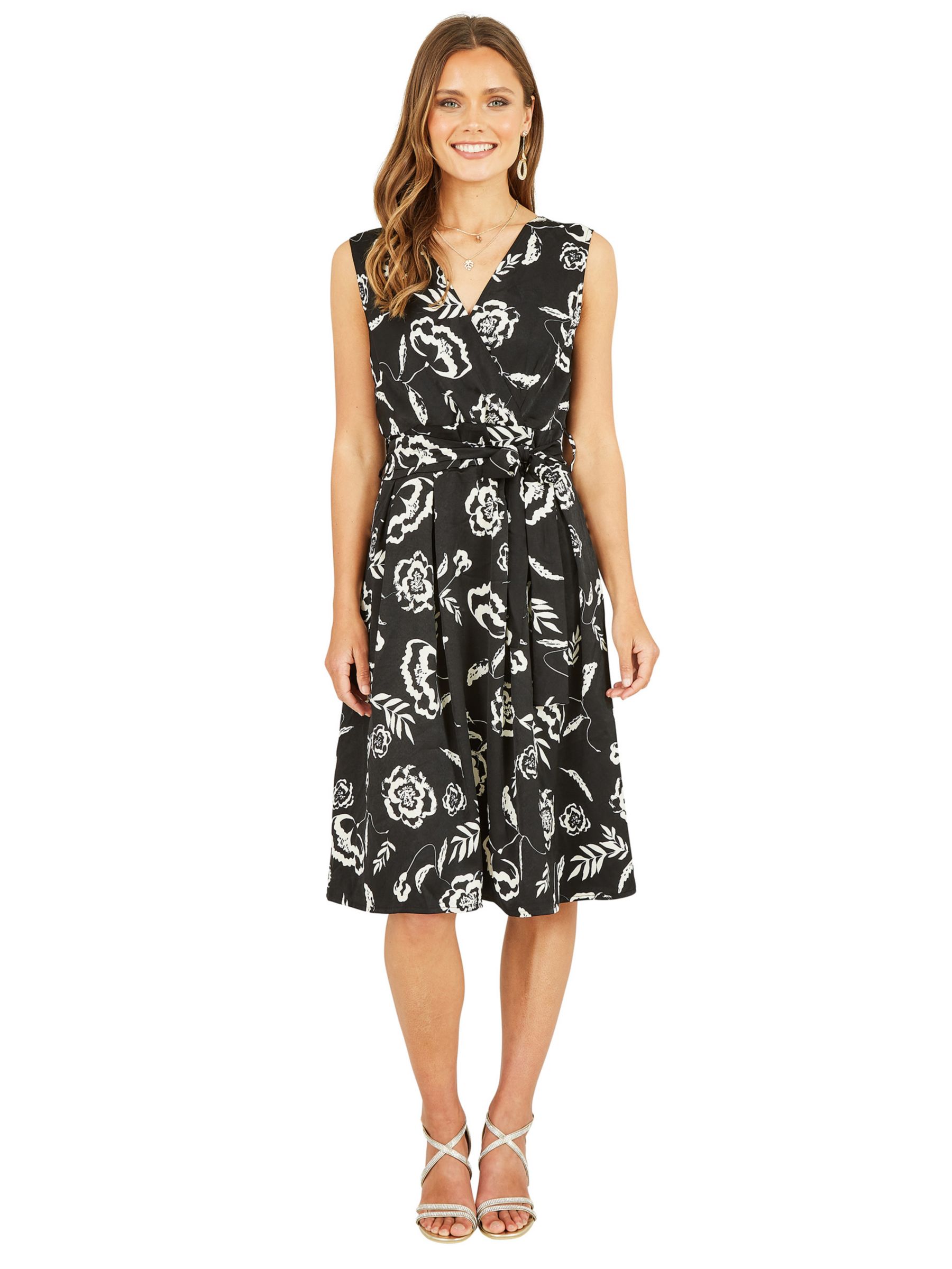 Yumi Mela London Floral Satin Wrap Dress, Black/Multi at John Lewis ...