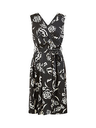 Yumi Mela London Floral Satin Wrap Dress, Black/Multi
