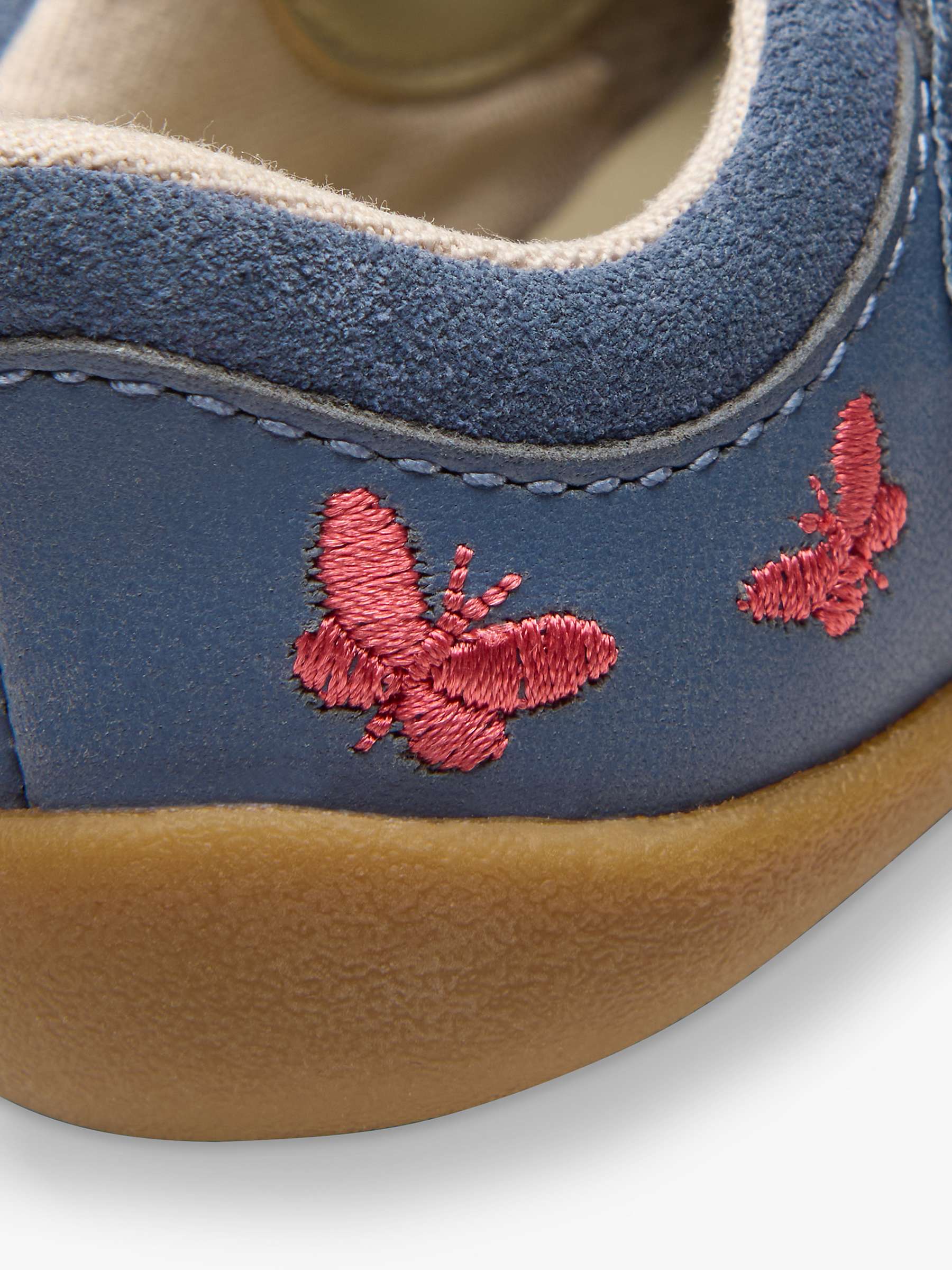 Buy Clarks Baby Roamer Flash Ear Leather Embroidered T-Bar Shoes, Blue Denim Online at johnlewis.com