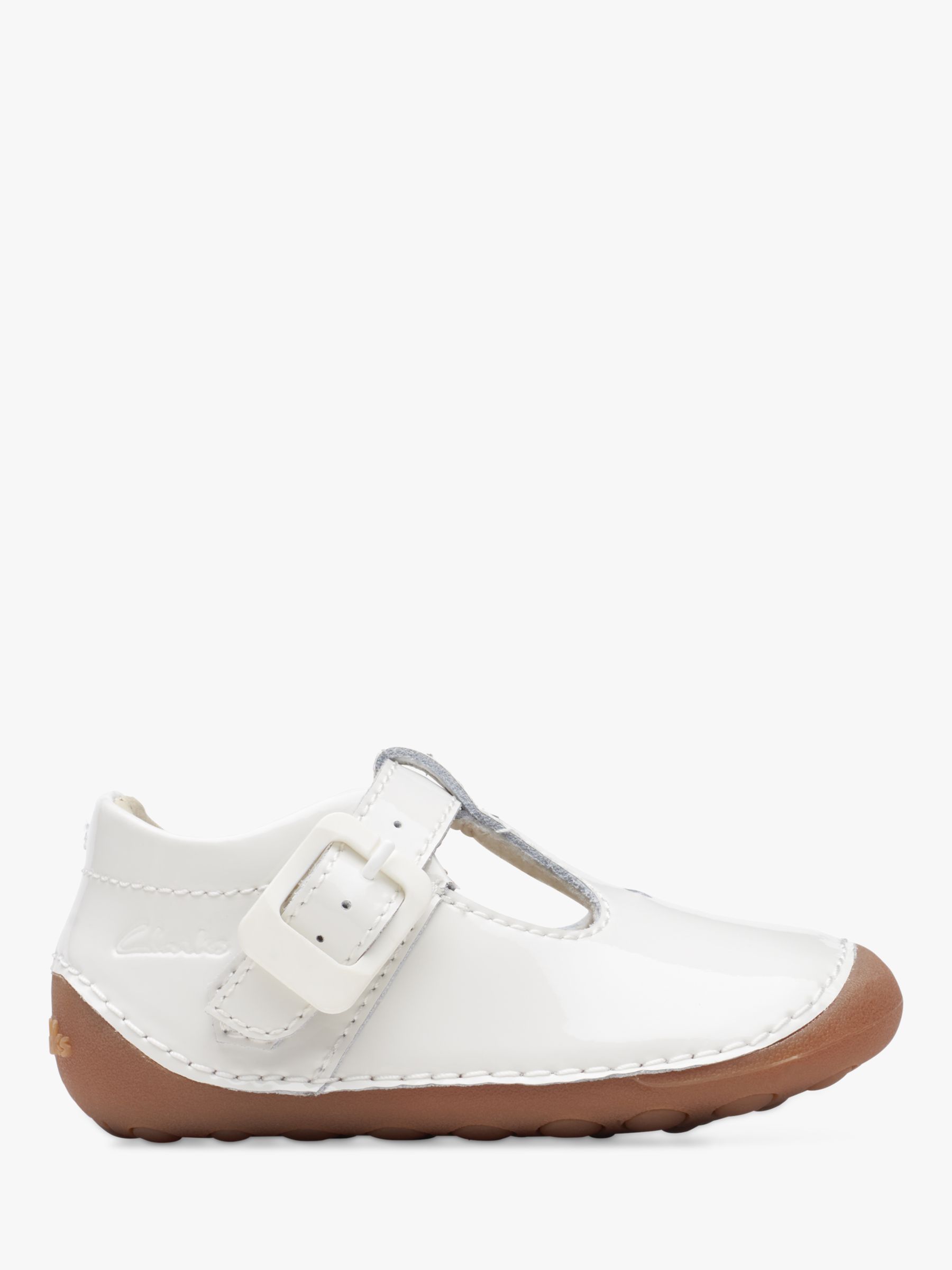 Clarks Baby Tiny Beat Patent Buckle Shoes, White, 2F Jnr