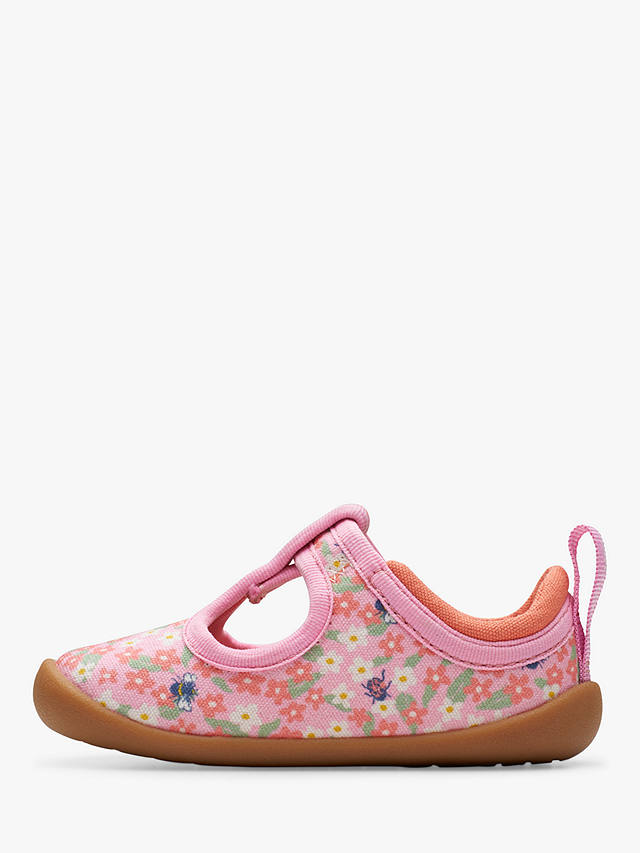 Clarks Baby Roamer Bloom Floral Print T-Bar Shoes, Pink
