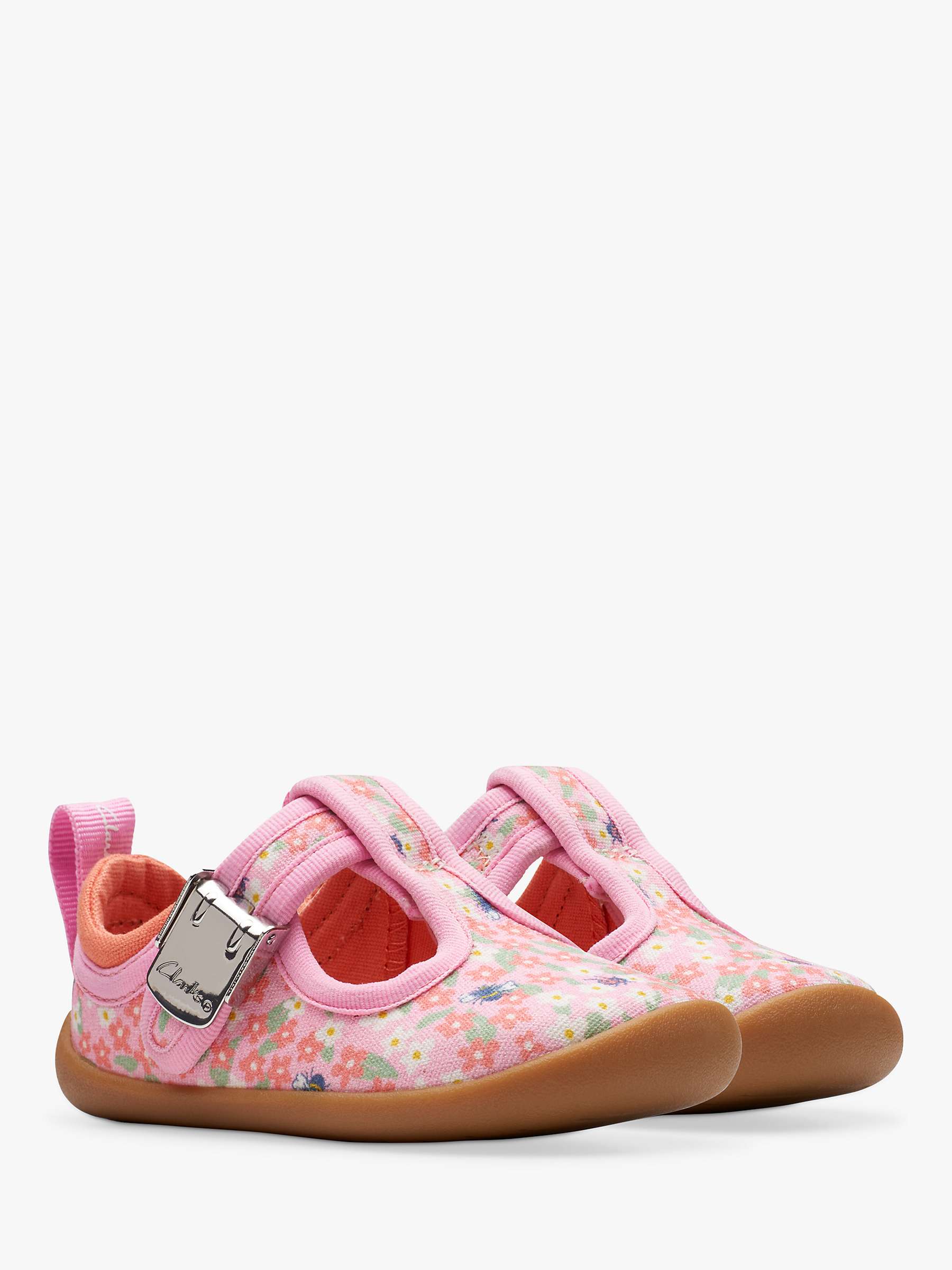 Buy Clarks Baby Roamer Bloom Floral Print T-Bar Shoes, Pink Online at johnlewis.com