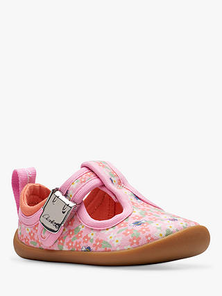Clarks Baby Roamer Bloom Floral Print T-Bar Shoes, Pink