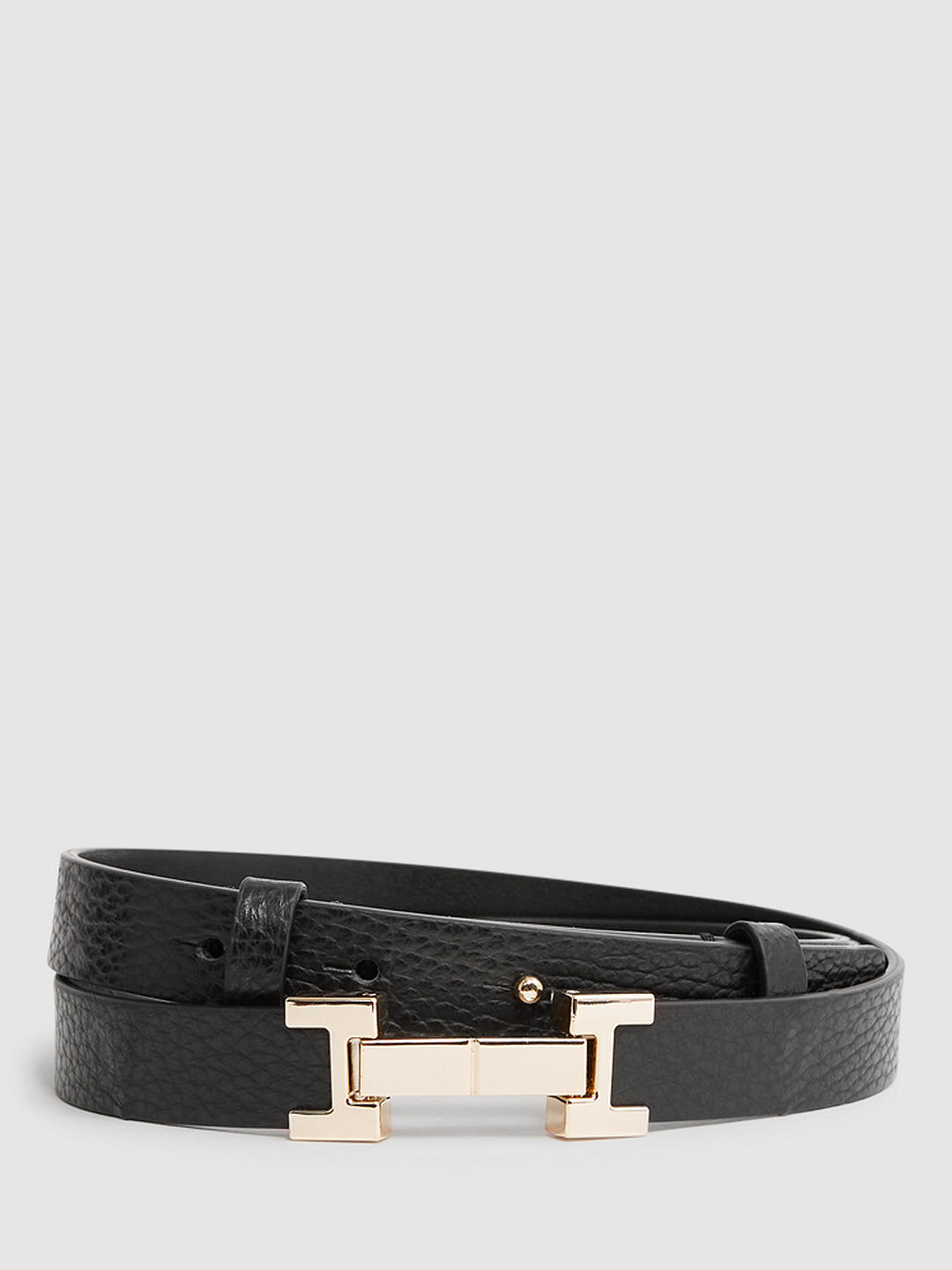 Reiss Hayley Croc Effect Leather Square Hinge Belt, Black