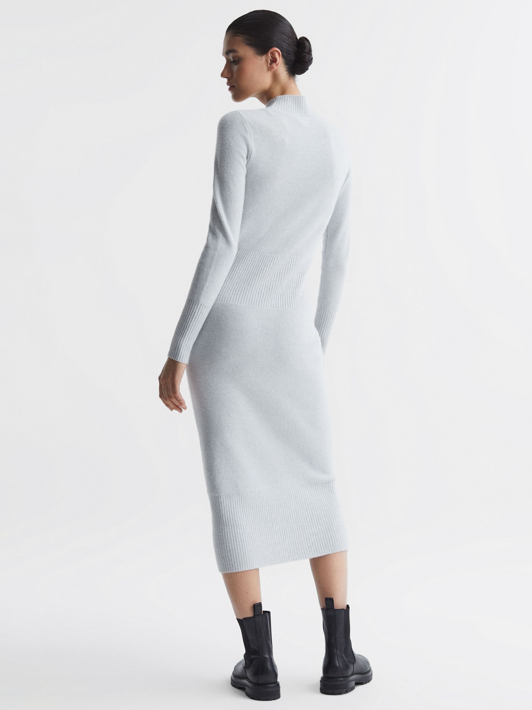 Reiss Mara Bodycon Knit Wool Cashmere Blend Midi Dress, Grey, XS
