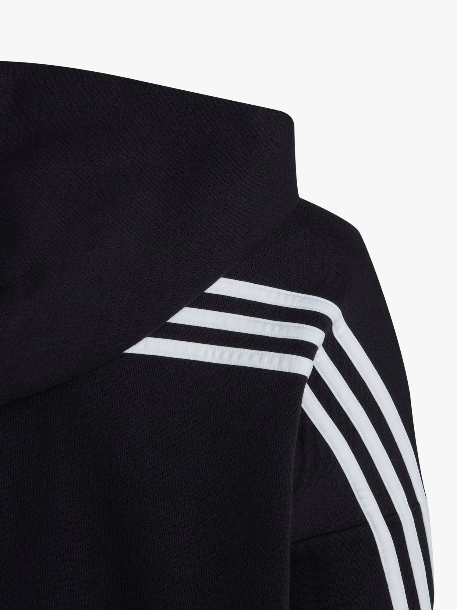 adidas Kids' Future Icons 3 Stripes Full Zip Hooded Tracksuit Top, Black/White, 13-14 years