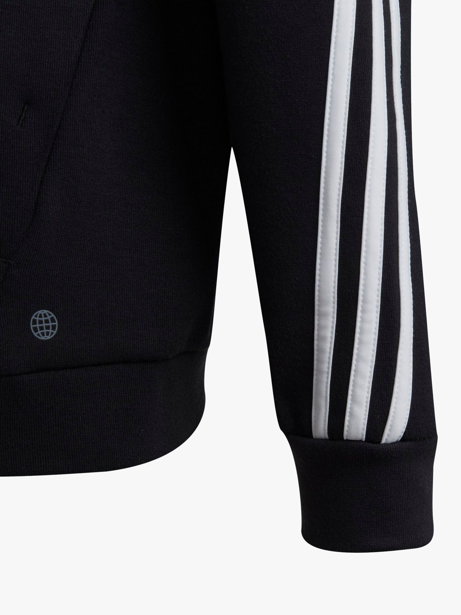 adidas Kids' Future Icons 3 Stripes Full Zip Hooded Tracksuit Top, Black/White, 13-14 years