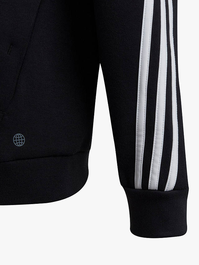 adidas Kids' Future Icons 3 Stripes Full Zip Hooded Tracksuit Top, Black/White