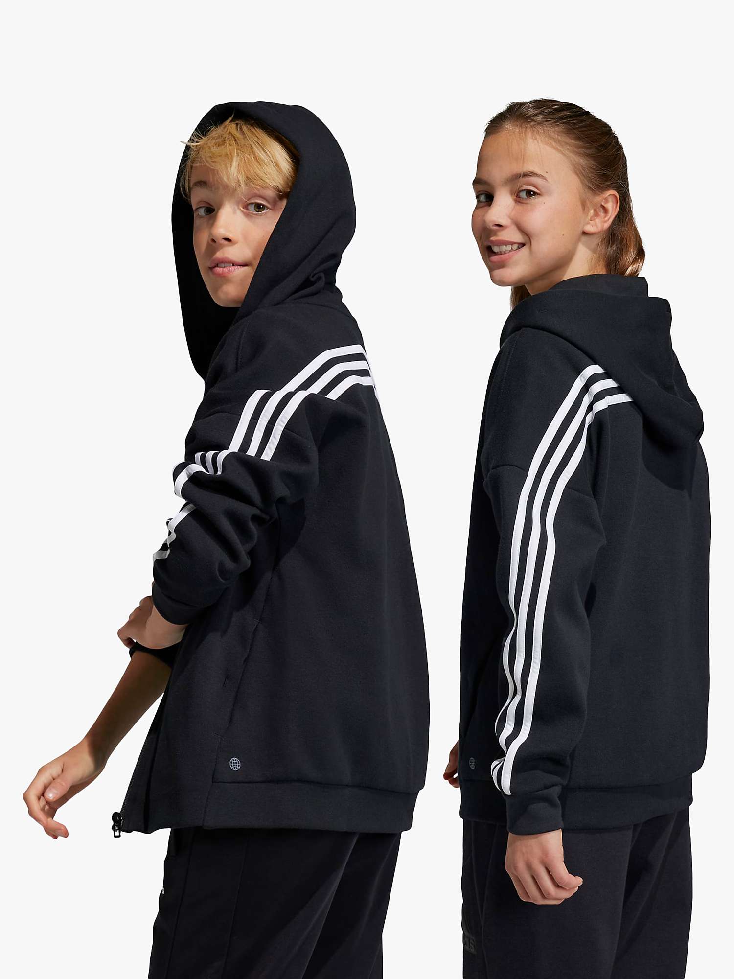 Buy adidas Kids' Future Icons 3 Stripes Full Zip Hooded Tracksuit Top, Black/White Online at johnlewis.com