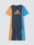 adidas Kids' Logo Essential Colourblock T-Shirt & Shorts Set, Prloin/Semspa