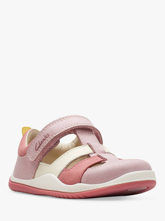 Clarks Kids' Noodle Sun Leather Sandals, Pink Combi
