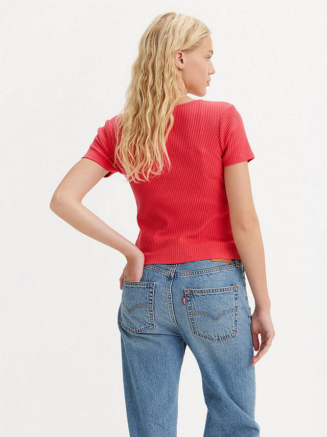 Levi's Monica Button Front Short Sleeve Top, Coral Red