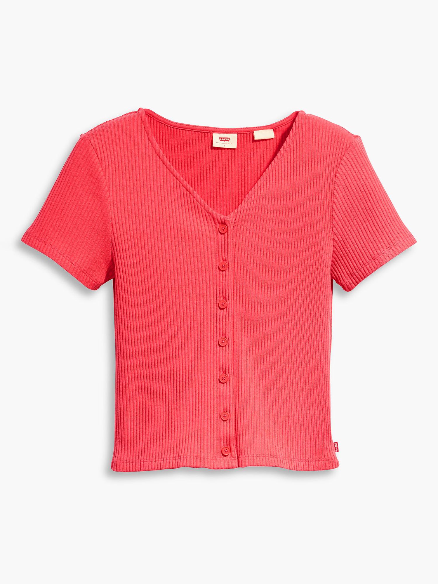 Levi's Monica Button Front Short Sleeve Top, Coral Red, XS