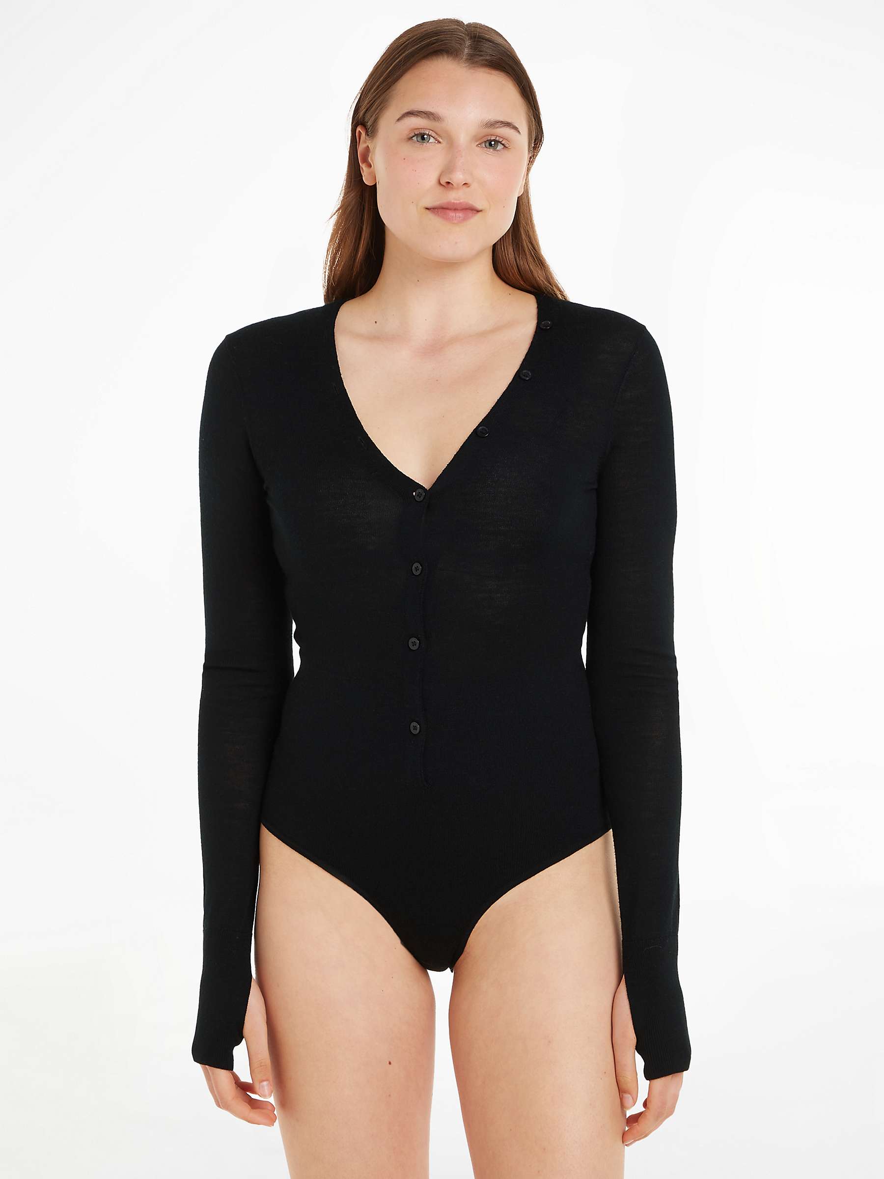 Buy Calvin Klein Henley Fine Wool Bodysuit, Black Online at johnlewis.com