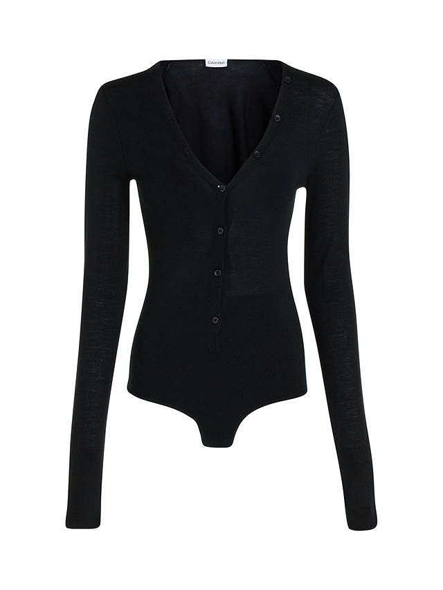 Calvin Klein Henley Fine Wool Bodysuit, Black