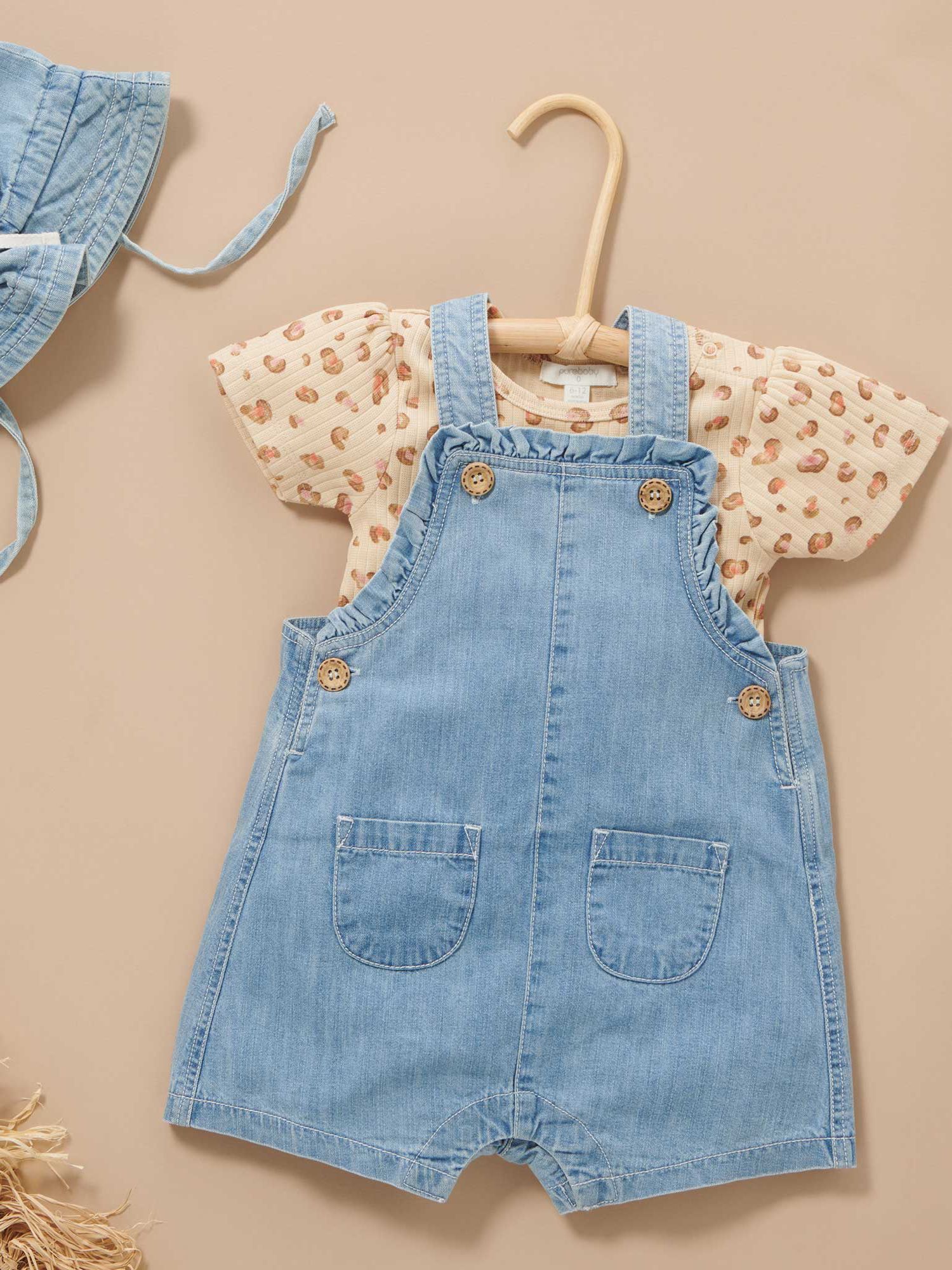 Purebaby Baby Organic Cotton Pocket Overall & Animal Print T-Shirt Set, Blue Denim/Multi, 3-6 months