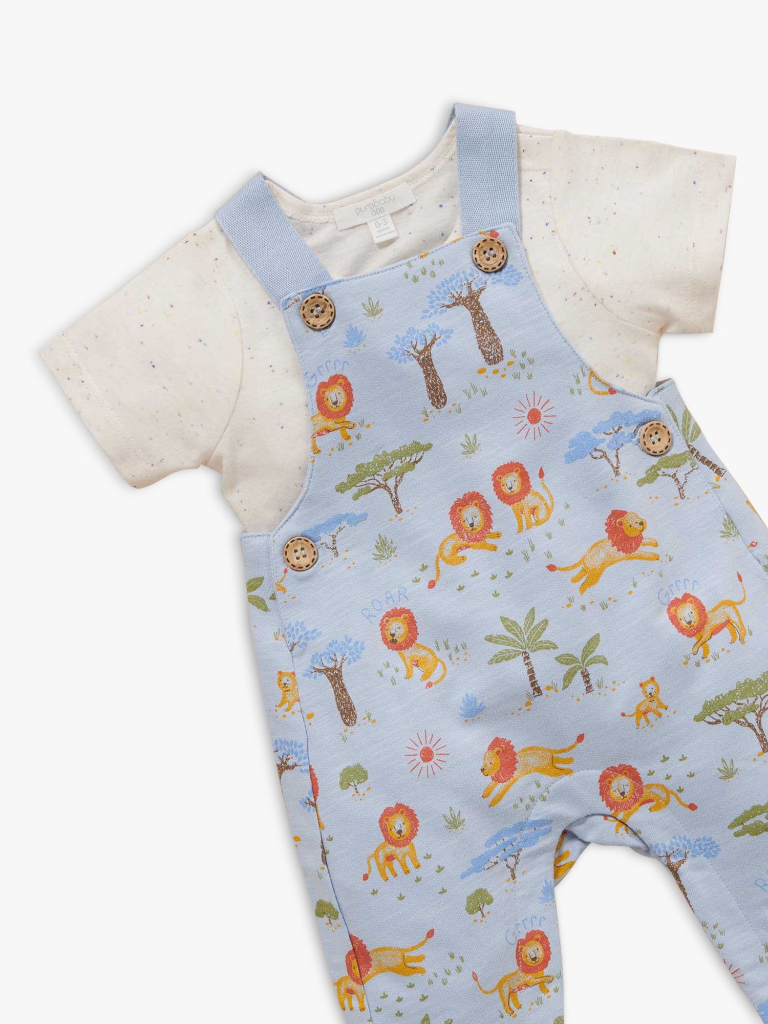 Purebaby Baby Organic Cotton Safari Print Overall & T-Shirt Set, Lion Print, 18-24 months