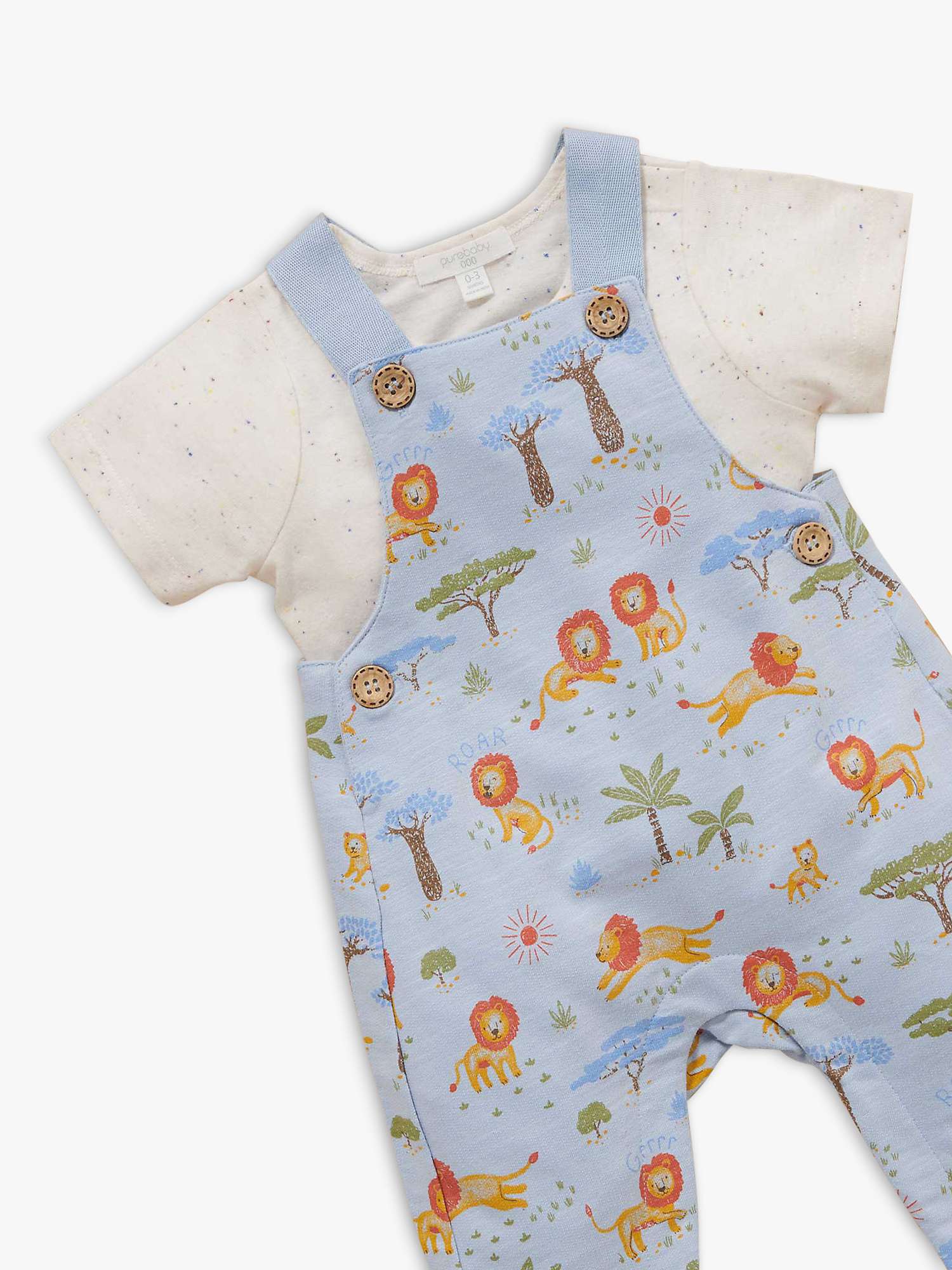 Buy Purebaby Baby Organic Cotton Safari Print Overall & T-Shirt Set, Lion Print Online at johnlewis.com
