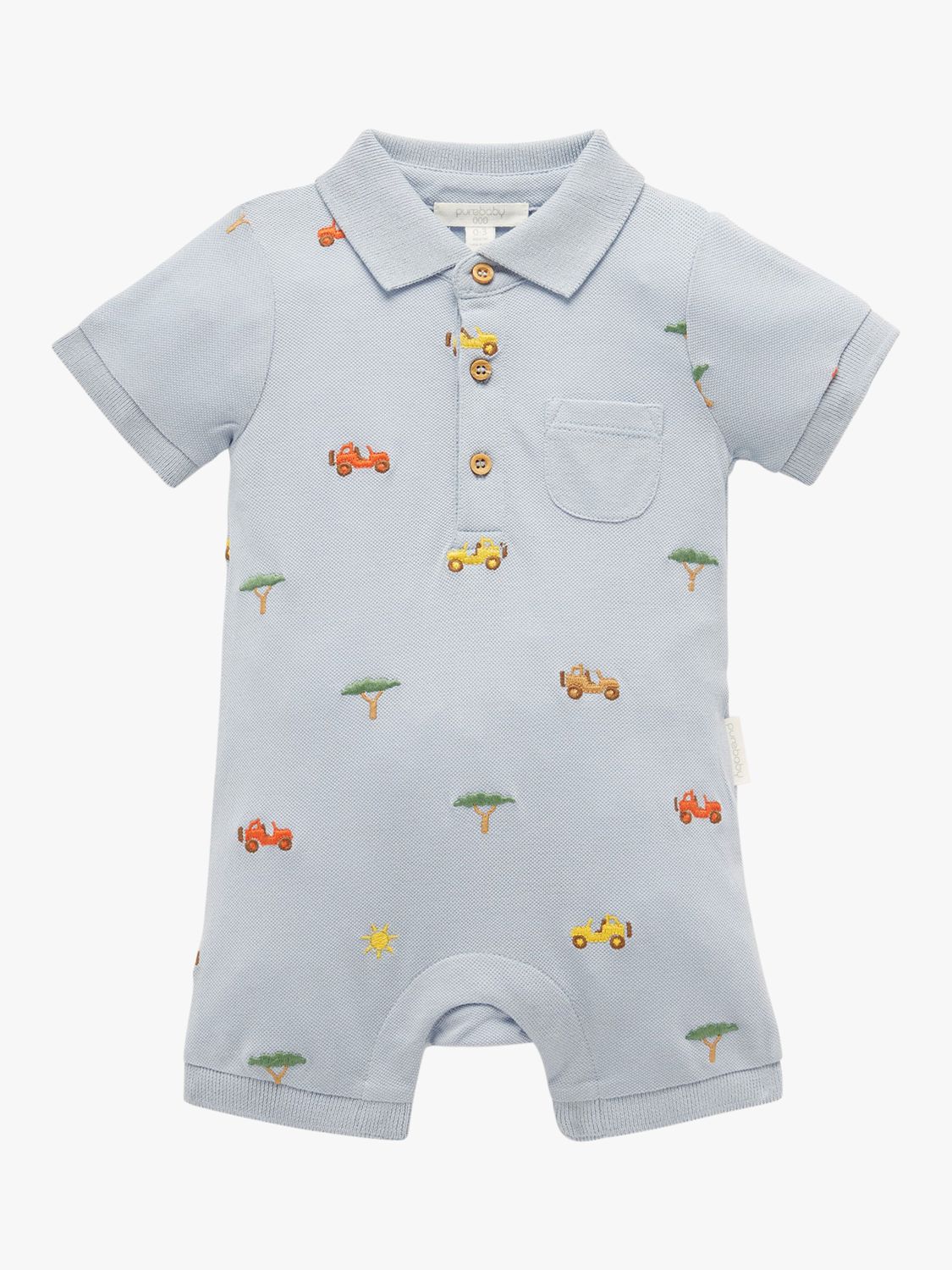 Buy Purebaby Baby Organic Cotton Polo Growsuit, Blue/Multi Online at johnlewis.com