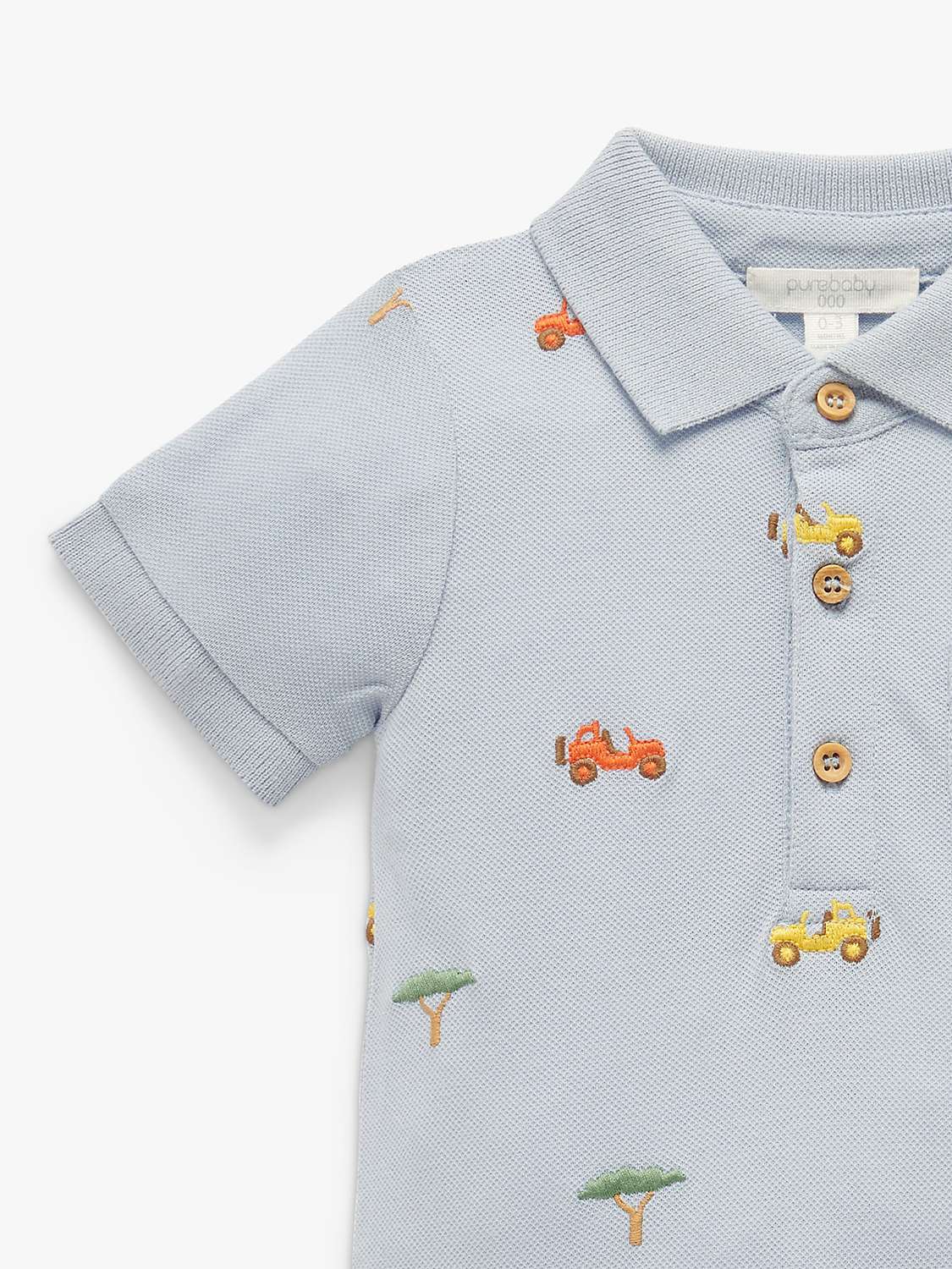 Buy Purebaby Baby Organic Cotton Polo Growsuit, Blue/Multi Online at johnlewis.com