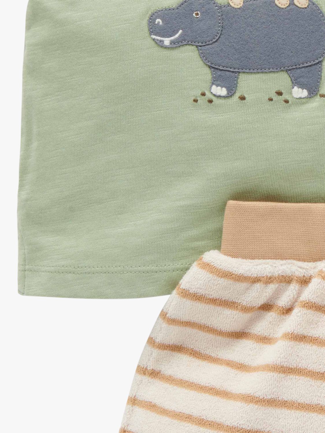 Purebaby Baby Organic Cotton Animal Appliqe T-Shirt & Towelling Shorts Set, Green/Multi, 0-3 months
