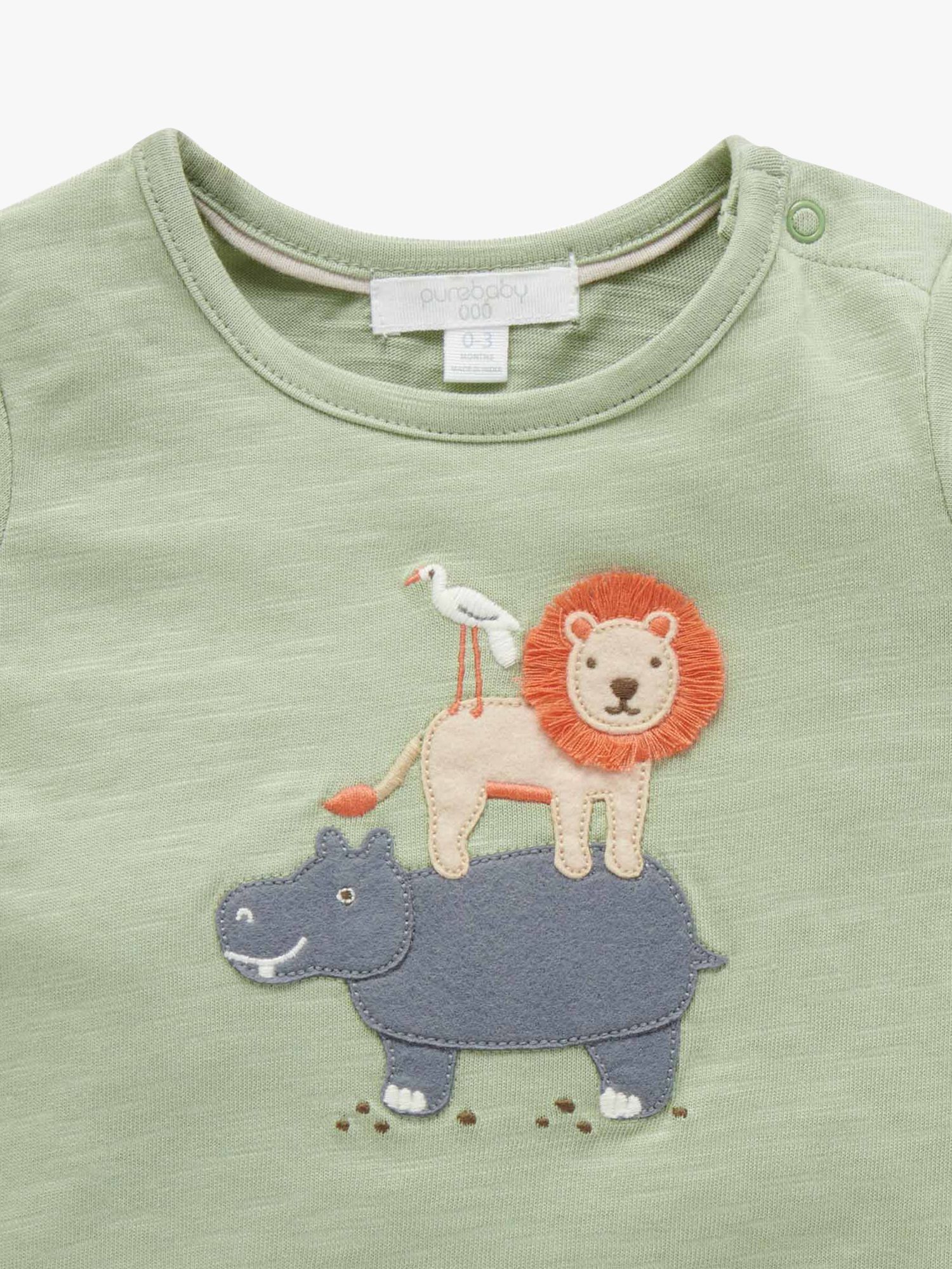 Purebaby Baby Organic Cotton Animal Appliqe T-Shirt & Towelling Shorts Set, Green/Multi, 0-3 months