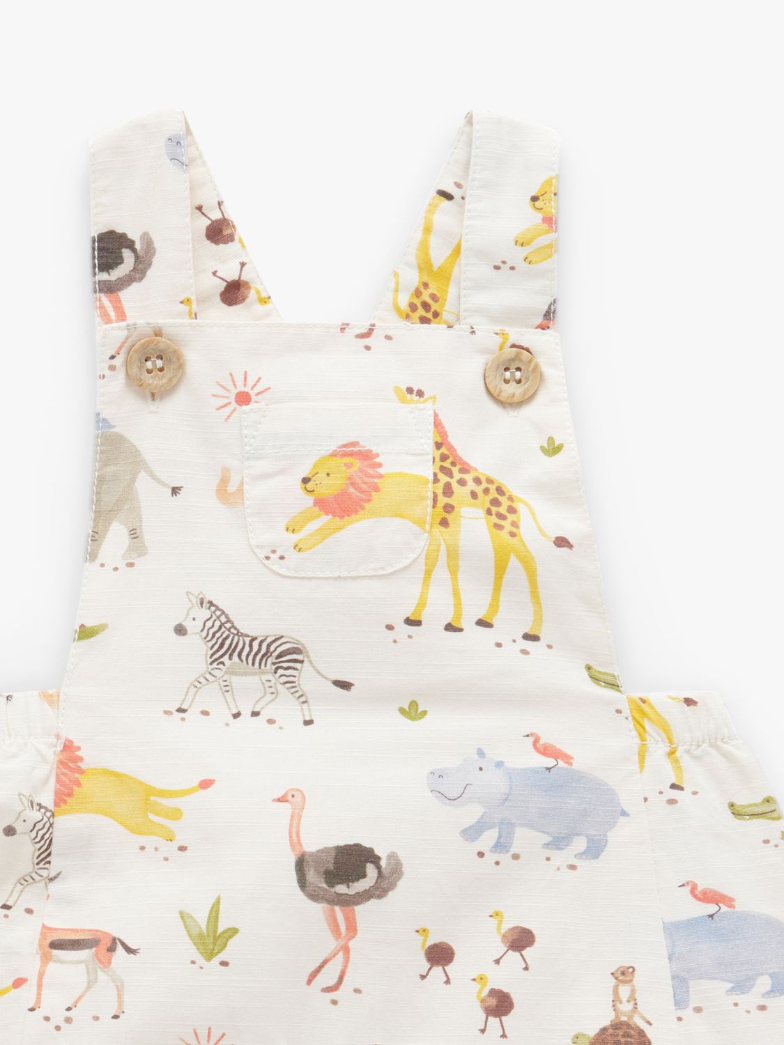 Purebaby Baby Organic Cotton Migrating Animals Short Leg Overalls, Multi, 6-12 months