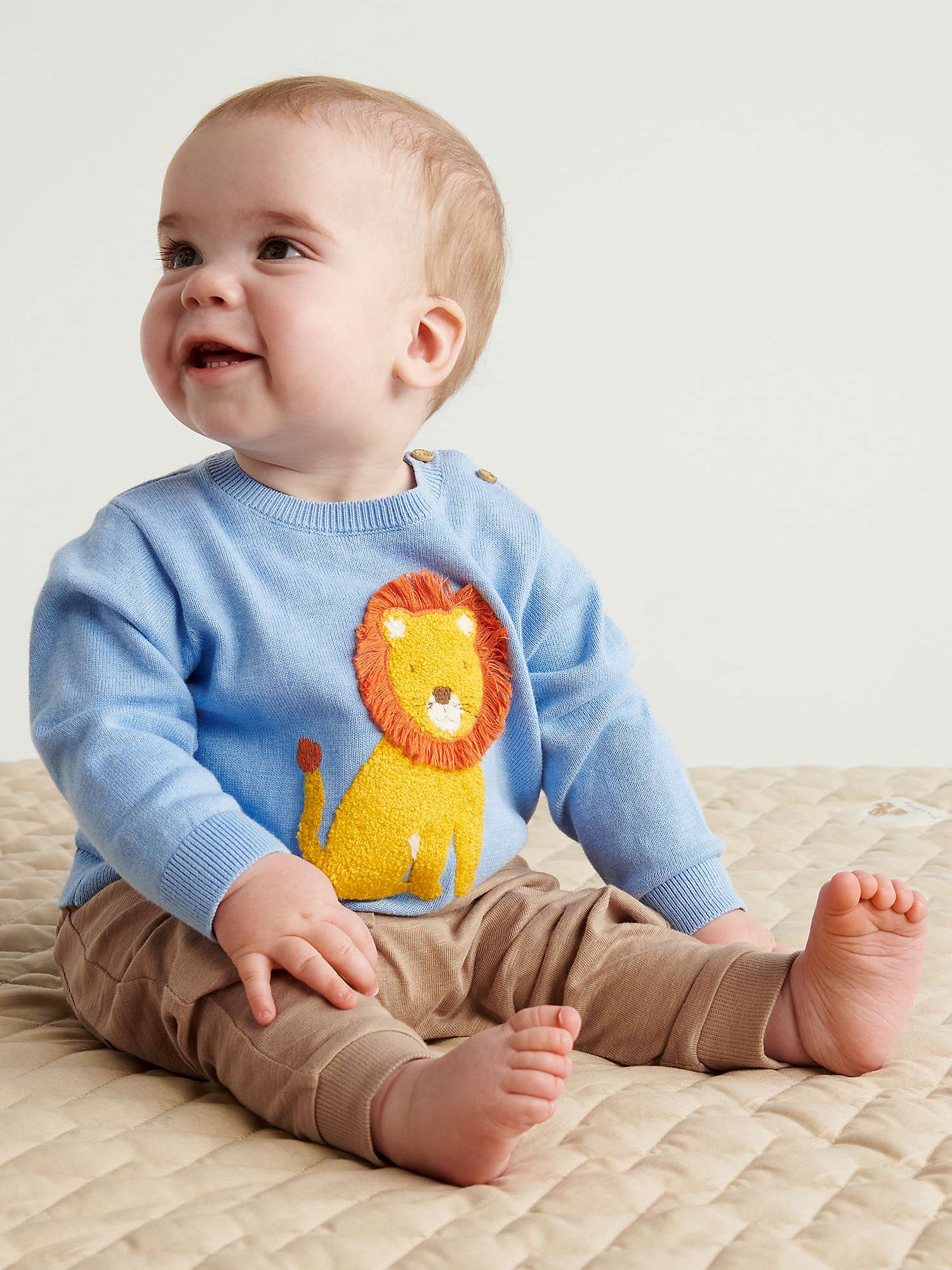 Buy Purebaby Baby Organic Cotton Lion Motif Jumper, Blue/Multi Online at johnlewis.com