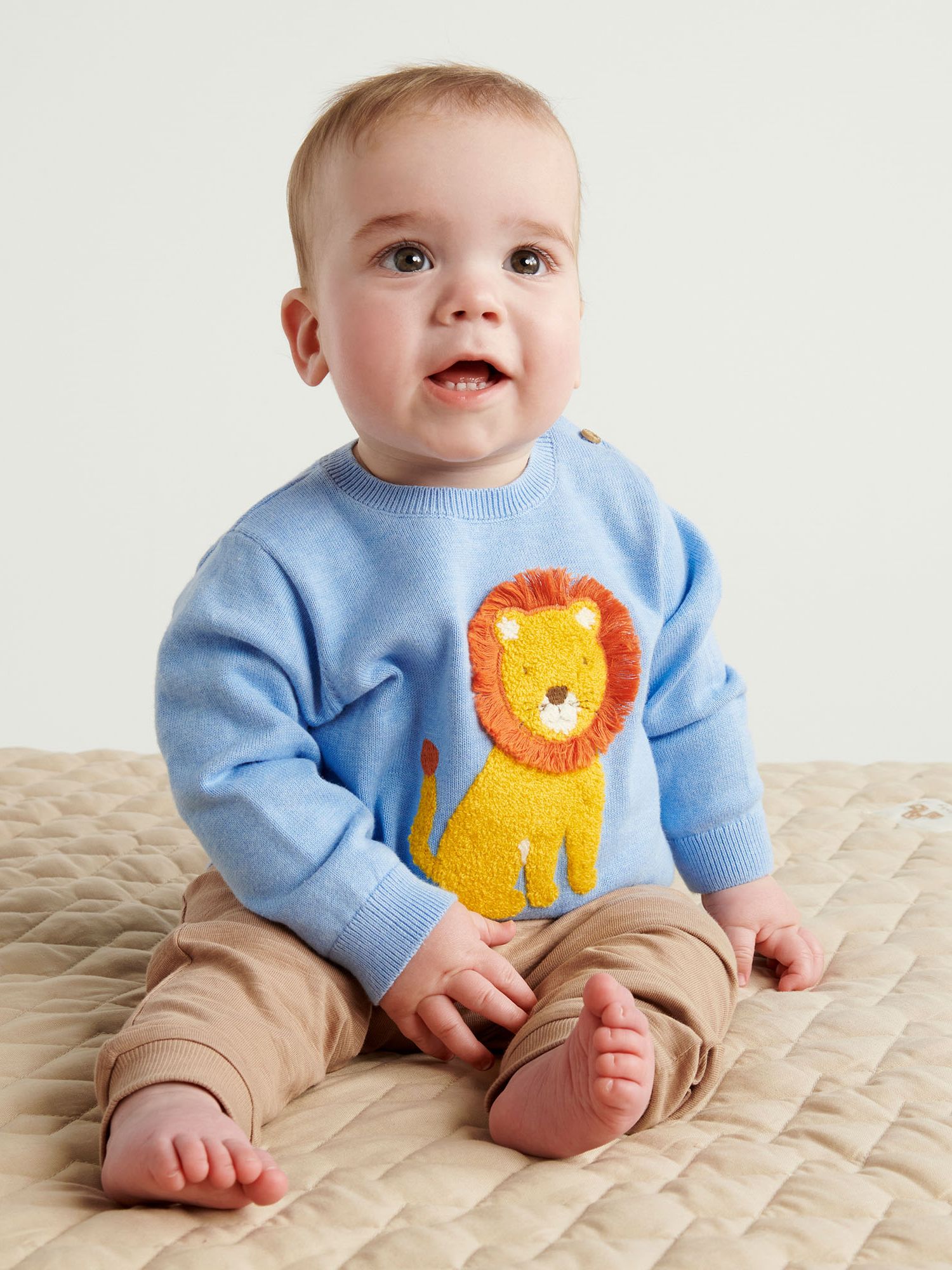 Buy Purebaby Baby Organic Cotton Lion Motif Jumper, Blue/Multi Online at johnlewis.com