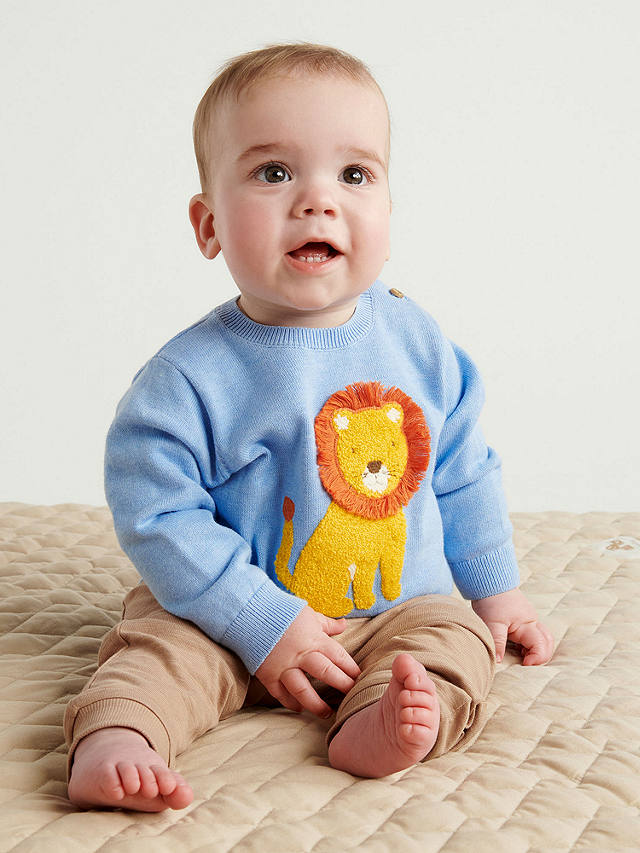 Purebaby Baby Organic Cotton Lion Motif Jumper, Blue/Multi