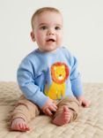 Purebaby Baby Organic Cotton Lion Motif Jumper, Blue/Multi, Blue/Multi