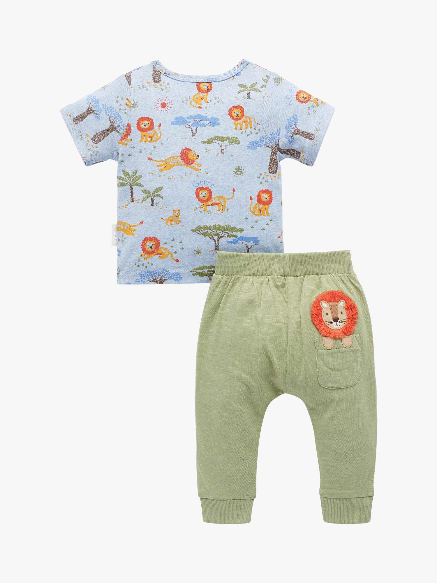 Purebaby Baby Organic Cotton Lion Print T-Shirt & Slouchy Trousers Set, Blue/Multi, 18-24 months