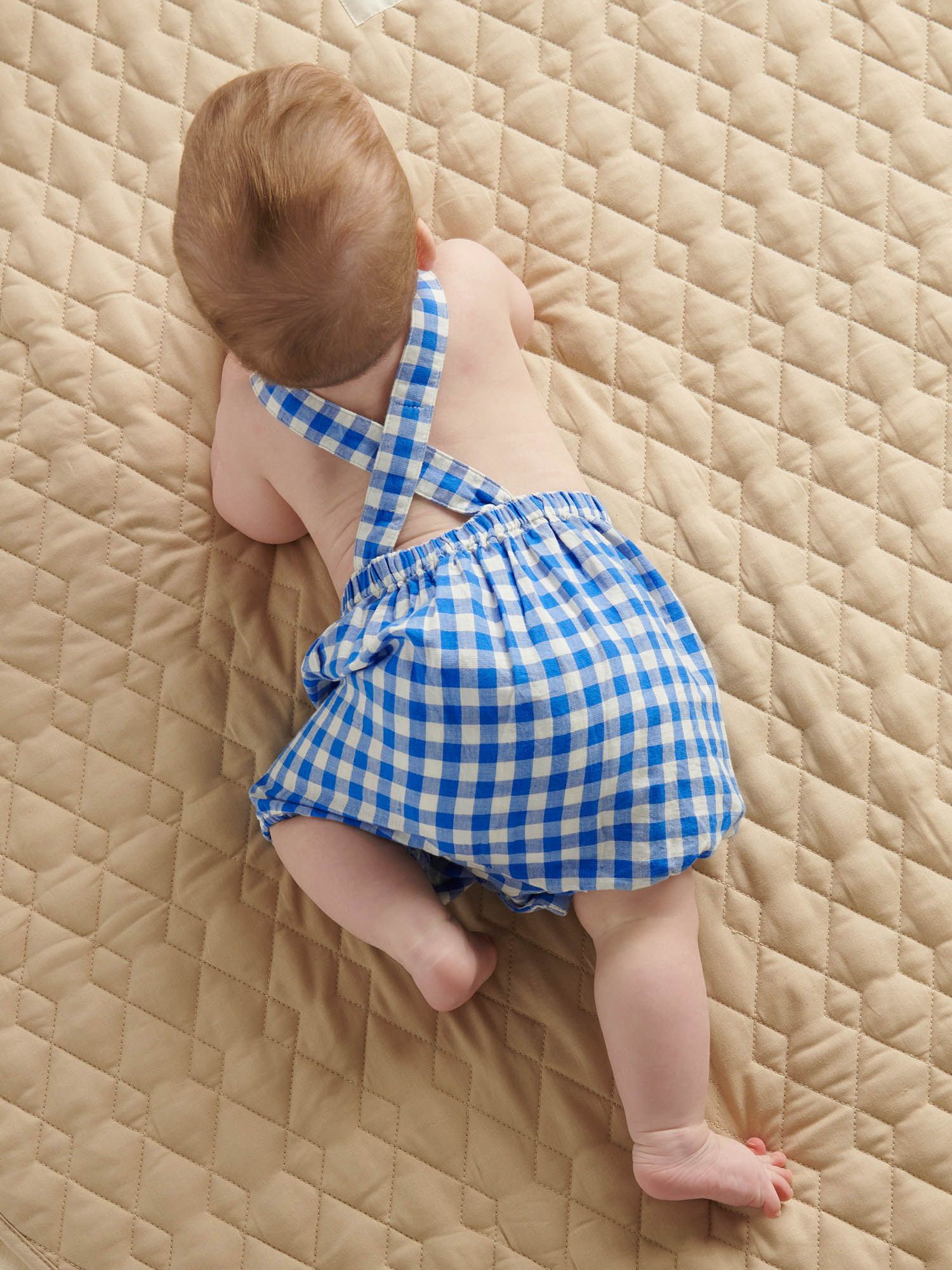 Purebaby Baby Organic Cotton & Linen Blend Gingham Overalls, Blue/Multi, 18-24 months