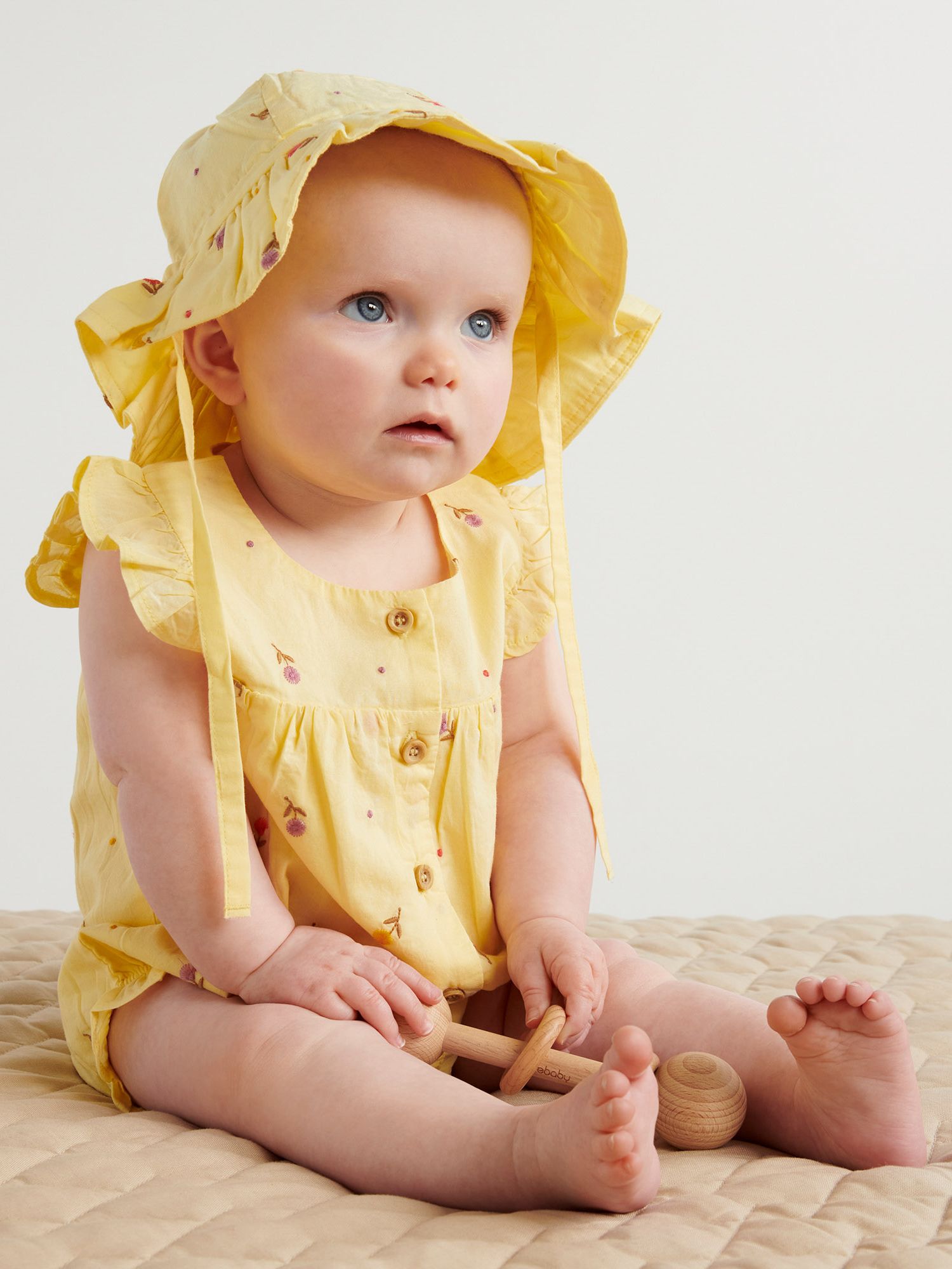Purebaby Baby Tufted Floral Embroidered Sun Hat, Yellow/Multi at John Lewis  & Partners