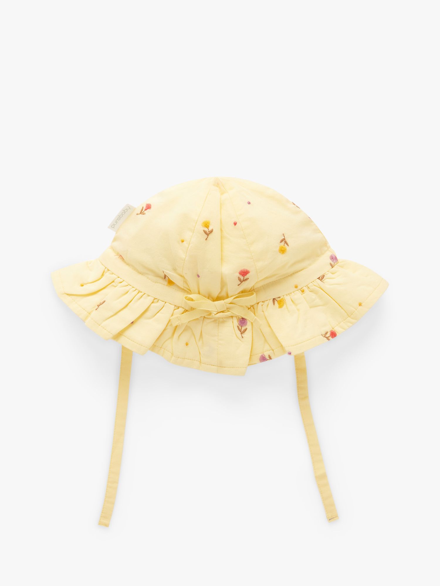 Purebaby Baby Tufted Floral Embroidered Sun Hat, Yellow/Multi, 6-12 months