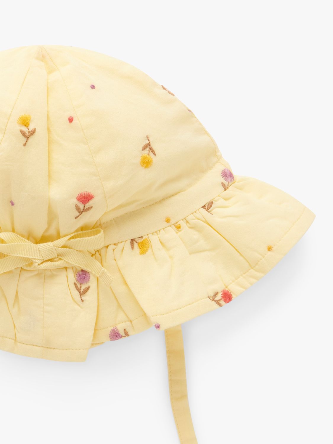 Purebaby Baby Tufted Floral Embroidered Sun Hat, Yellow/Multi, 6-12 months