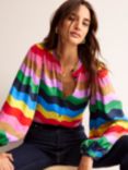 Boden Rainbow Wave Stripe Blouson Sleeve Top, Multi