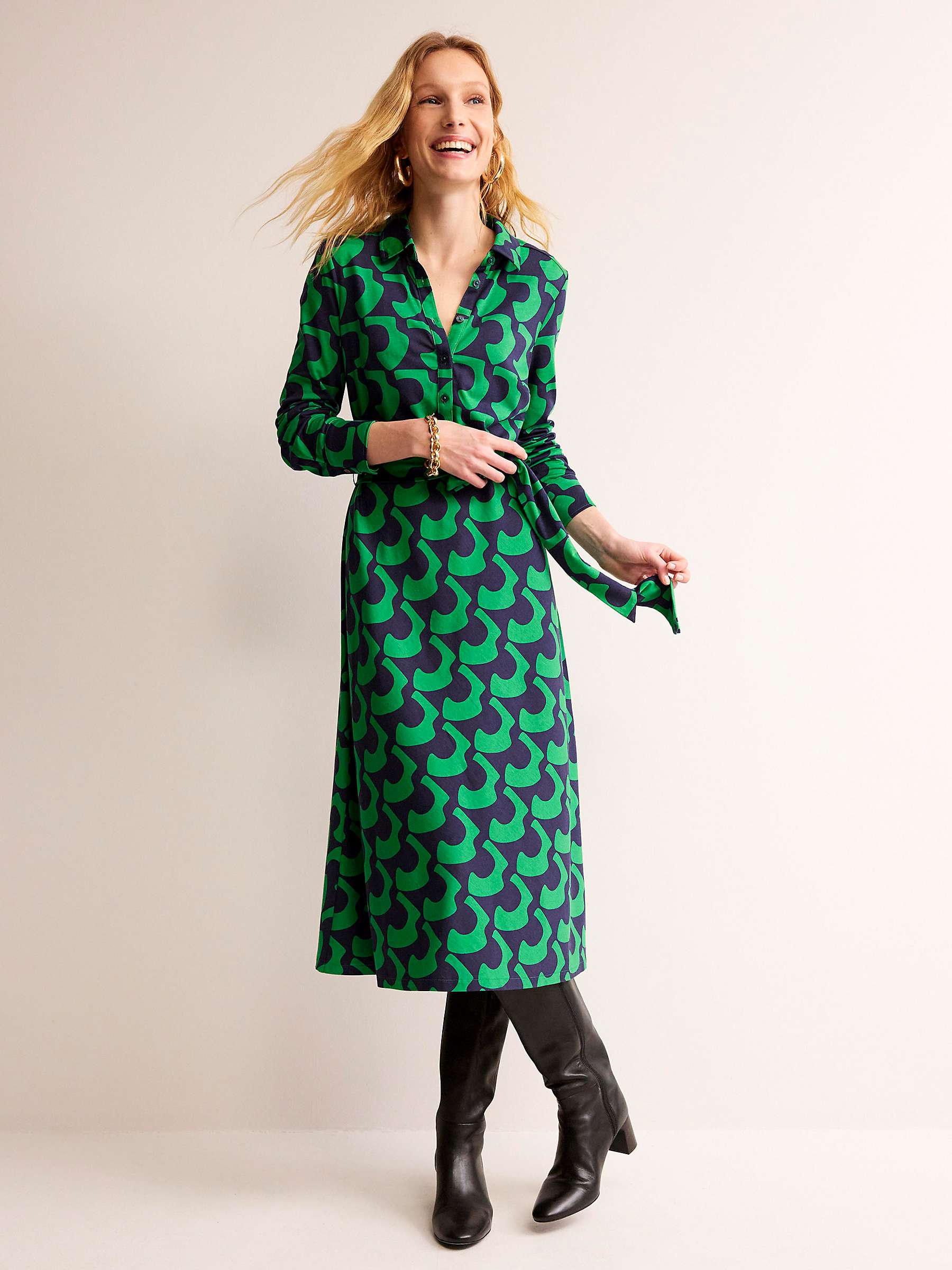 Buy Boden Laura Jersey Midi Shirt Dress, Green/Navy Online at johnlewis.com